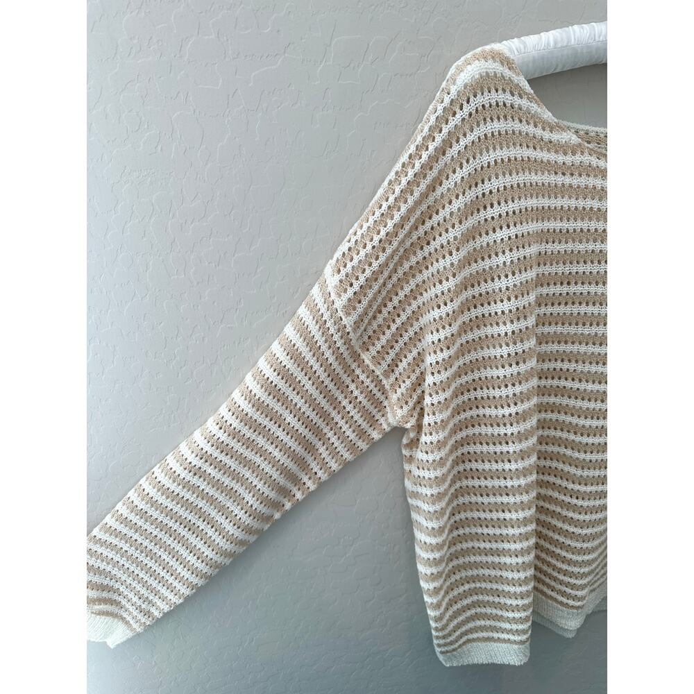 BALTIC BORN | Valissa Open Top Knit Sweater Cream Beige Striped NWT Resort XL - Picture 5 of 11